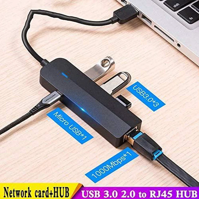 Alt view image 4 of 6 - WQQ USB 3.0 to RJ45 Gigabit Ethernet Adapter with 3 USB Expansion Ports and Power Supply Port for Network Hard Disk and PC/Mac