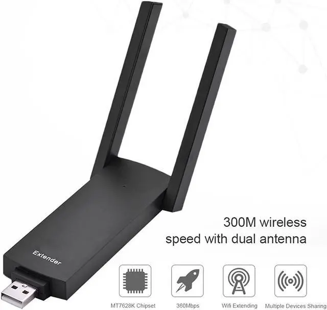 Alt view image 3 of 7 - WiFi Extender, 300Mbps USB WiFi Network Signal Range Extender Wireless Internet Booster Dual Antenna Wireless Router Repeater AP Amplifier