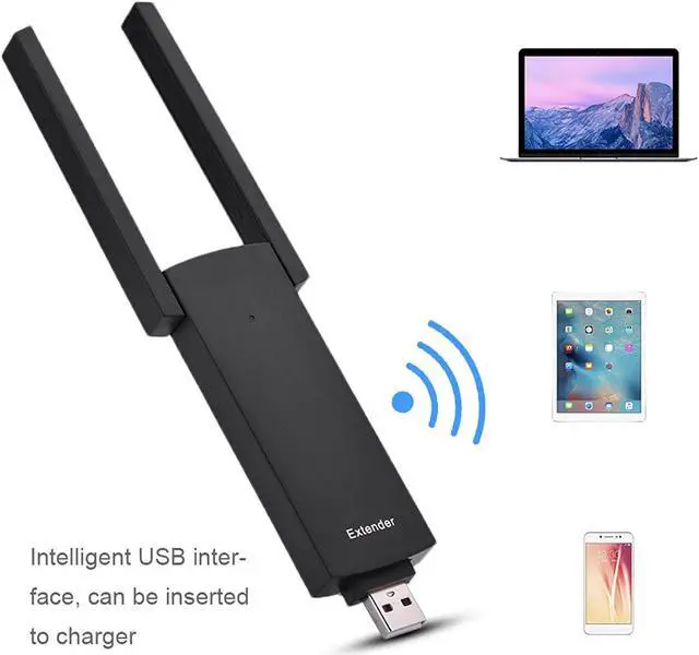 Alt view image 2 of 7 - WiFi Extender, 300Mbps USB WiFi Network Signal Range Extender Wireless Internet Booster Dual Antenna Wireless Router Repeater AP Amplifier