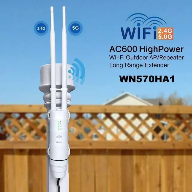 Alt view image 2 of 7 - AC600 Long Range Outdoor WiFi Extender Weatherproof with Ethernet Port,  Dual-Band 2.4+5GHz 600Mbps Outside PoE Access Point(AP)/Router/Wireless Repeater/Signal Booster Amplifier in 2-Antenna