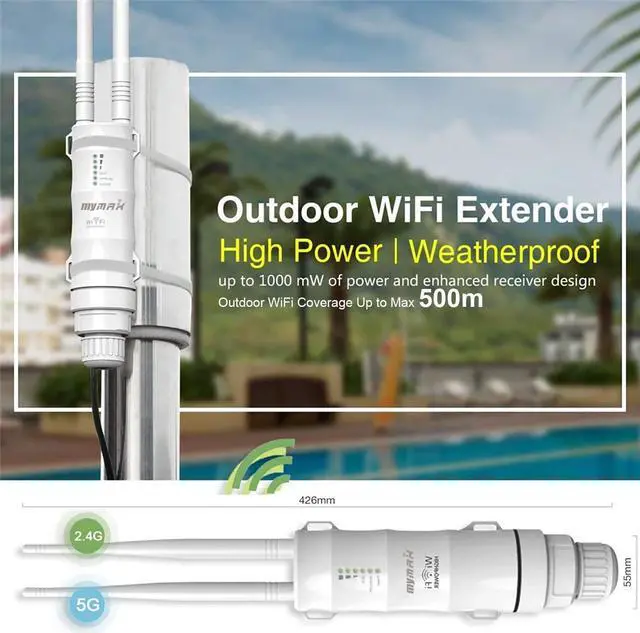 Alt view image 5 of 7 - AC600 Long Range Outdoor WiFi Extender Weatherproof with Ethernet Port,  Dual-Band 2.4+5GHz 600Mbps Outside PoE Access Point(AP)/Router/Wireless Repeater/Signal Booster Amplifier in 2-Antenna