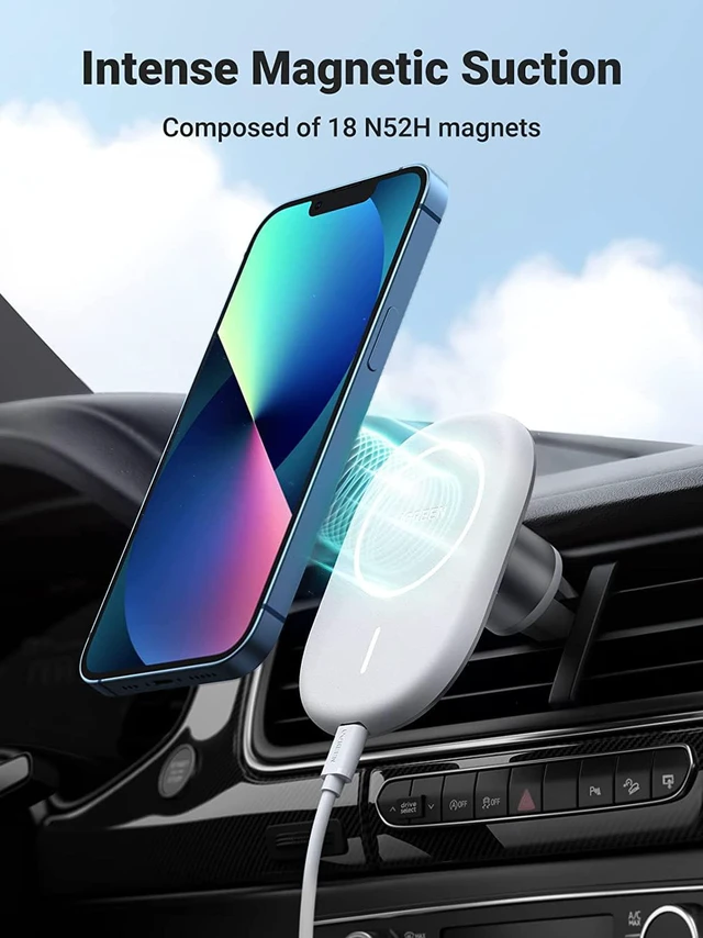 Alt view image 2 of 7 - UGREEN Magnetic Wireless Car Charger, Wireless Car Charger Mount, Magnetic Car Charger Qi-Certified 15W Max Compatible with iPhone 13 Series 12/12 Pro/12 Pro Max/12 Mini