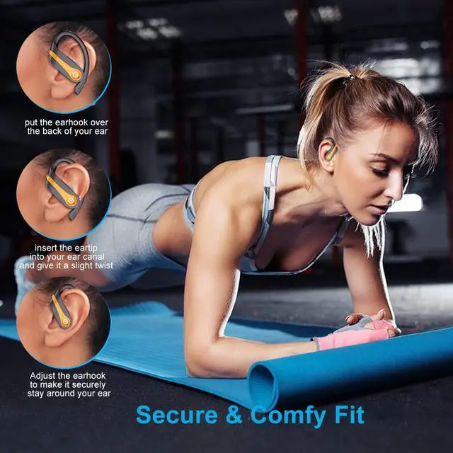 Alt view image 4 of 7 - Donerton Wireless Earbud, Bluetoth 5.1 Sport Headphones with Charging Case, 10Hours Single Playtime Earhooks Headset, Wireless Earphone 6D Stereo HiFi Sound Noise Cancellin, Orange