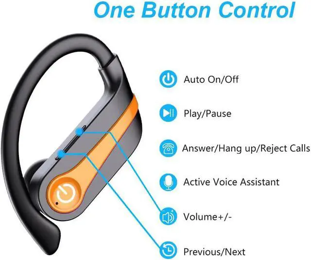 Alt view image 3 of 7 - Donerton Wireless Earbud, Bluetoth 5.1 Sport Headphones with Charging Case, 10Hours Single Playtime Earhooks Headset, Wireless Earphone 6D Stereo HiFi Sound Noise Cancellin, Orange