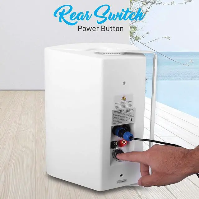 Alt view image 5 of 7 - Outdoor Wall-Mount Patio Stereo Speaker - Waterproof Bluetooth Wireless & No Amplifier Needed - Portable Electric Theater Sound Surround System for Home Party Cabinet Enclosure- Pyle PDWR61BTWT White