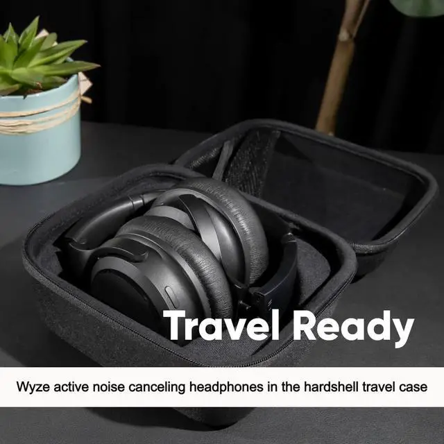 Alt view image 6 of 6 - WYZE Noise Cancelling Headphones and Hard Case for Travel, Wireless Over The Ear Bluetooth Headphones with Active Noise Cancellation, Transparency Mode, Clear Voice Pick-up, Alexa Built-in