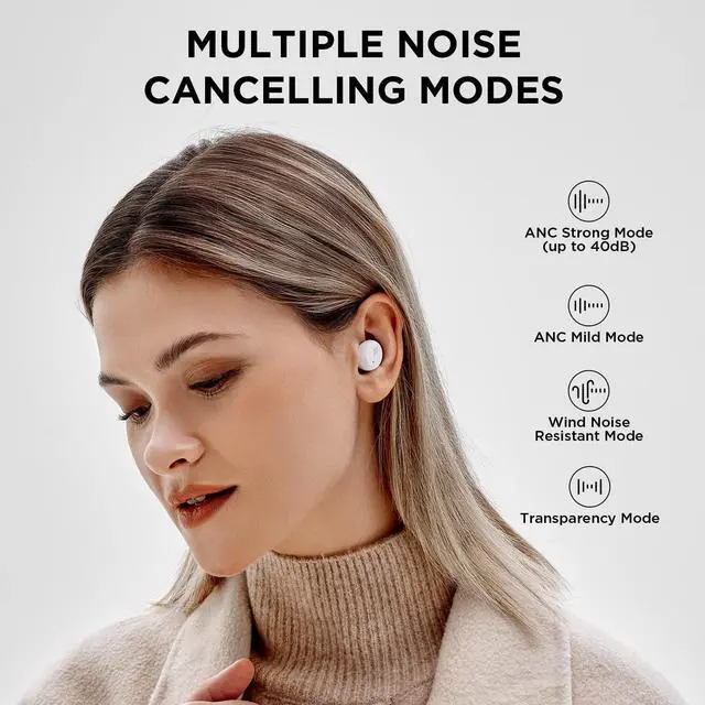 Alt view image 3 of 7 - 1MORE Active Noise Cancelling Earbuds - ComfoBuds Mini Wireless in Ear Headphones, Stereo Sound, Bluetooth Earbuds Wireless, Clear Calls, Wireless Charging, Soothing Sound, Waterproof, White