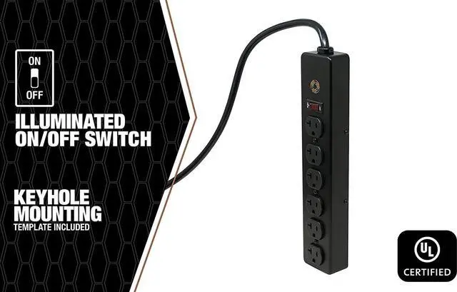 Alt view image 6 of 7 - Southwire 5120 20 Amp Rated, 6 Outlet all Metal Power Strip with NEMA 5-20 P&R, 6 Foot 12/3 Cord