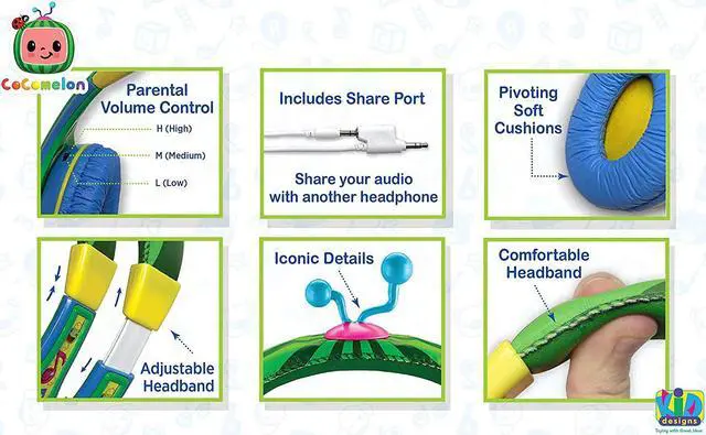 Alt view image 5 of 7 - Cocomelon Toddler Headphones for School, Home or Travel, Wired Headphones for Kids Includes Share Port, Designed For Fans of Cocomelon Toys and Merchandise