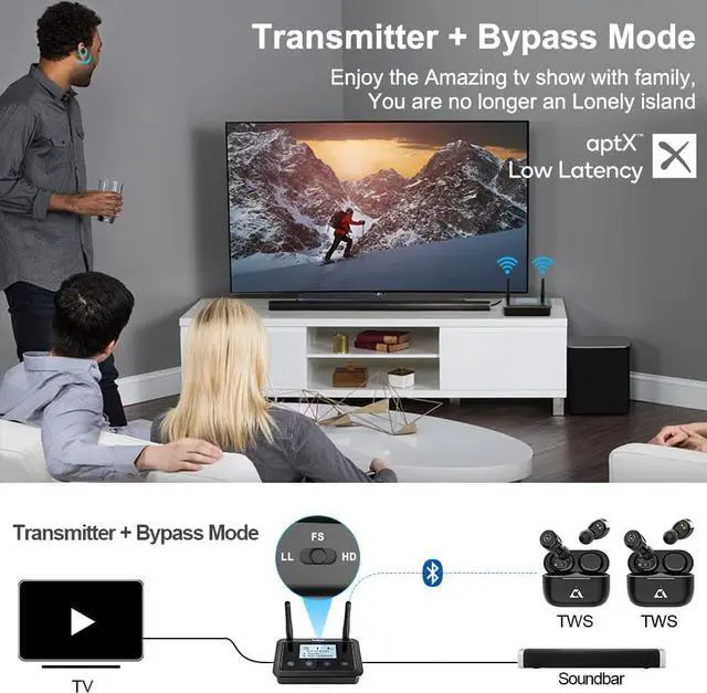 Alt view image 3 of 7 - B03+ Bluetooth Transmitter Receiver for TV Home Stereo Long Range Bluetooth 5.3 Adapter for TV Audio with Screen aptX Low Latency & HD Optical RCA AUX 3.5mm Inputs/Outputs