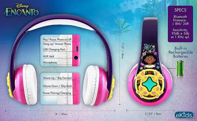 Alt view image 6 of 6 - eKids Disney Encanto Bluetooth Headphones with EZ Link, Wireless Headphones with Microphone and Aux Cord, Kids Earphones for School, Home, or Travel