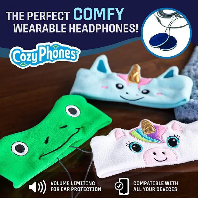 Alt view image 2 of 7 - CozyPhones Over The Ear Headband Headphones - Kids Headphones Volume Limited with Thin Speakers & Super Soft Fleece Headband - Green Frog