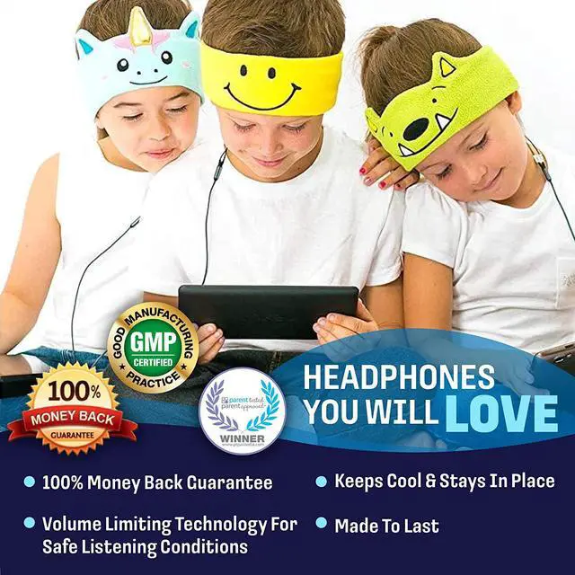 Alt view image 5 of 7 - CozyPhones Over The Ear Headband Headphones - Kids Headphones Volume Limited with Thin Speakers & Super Soft Fleece Headband - Green Frog