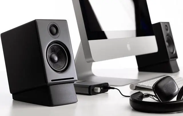 Alt view image 6 of 7 - Audioengine A2 Red Bluetooth Computer Speakers and DS1 Stands