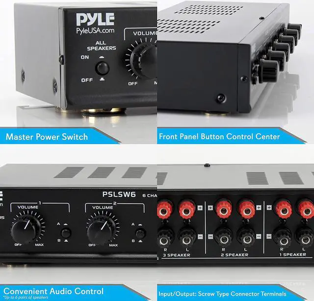 Alt view image 3 of 7 - 6 Channel Speaker Selector Switch - Multi Zone A B Speaker Distribution Controller Box w/ Independent Audio Source Volume Control, Supports Home Theater Stereo Receiver System - Pyle PSLSW6