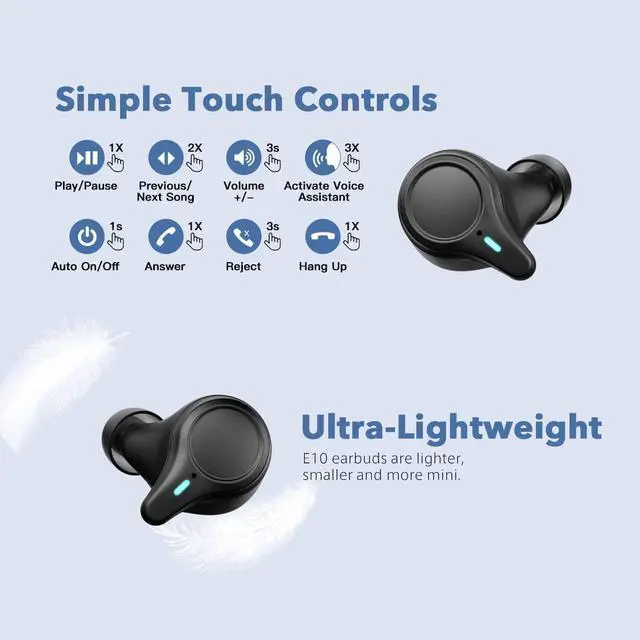 Alt view image 2 of 7 - KOSETON E10 True Wireless Bluetooth Earbuds, Titanium Black  Wireless Earbuds for Running and Sport, Charging Case Included, Dual Microphones, 30 Hour Battery and Great Sound Quality