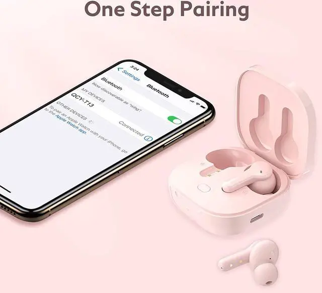 Alt view image 5 of 7 - QCY T13 True Wireless Earbuds Bluetooth 5.1 Headphones Touch Control with Wireless Charging Case Waterproof Stereo Earphones in-Ear Built-in Mic Headset 40H Playtime (Pink)