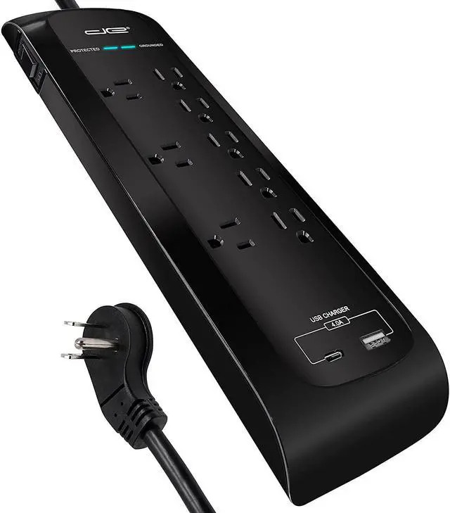 Main image of Digital Energy USB-C and USB-A 8 Outlet 8 Outlet 4200 Joules Surge Protector Power Strip, 3 Wide Spaced Outlets, 6 Foot 14/3 AWG Cord, Black