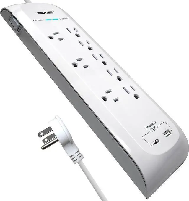 Main image of Digital Energy 25 FT USB-C and USB-A 8 Outlet 4200 Joules Surge Protector Power Strip, 3 Wide Spaced Outlets, White