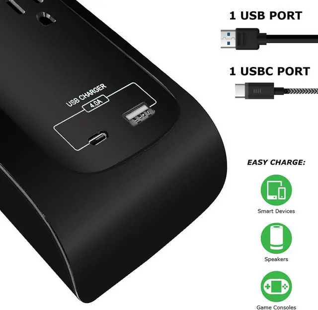Alt view image 4 of 6 - Digital Energy USB-C and USB-A 8 Outlet 8 Outlet 4200 Joules Surge Protector Power Strip, 3 Wide Spaced Outlets, 6 Foot 14/3 AWG Cord, Black