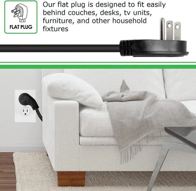 Alt view image 5 of 6 - Digital Energy 25 FT 8 Outlet Surge Protector Power Strip - 15 AMP, 1875 W, 125 V, 350 J Surge Protection, ETL Listed - Flat Plug, Black