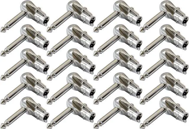 Main image of 1/4" Right Angle Plugs TS Mono Flat Low Profile Pancake Style for Speaker Cables, Patch Cables, Snakes - Male 1/4 Inch Phono 6.3mm Phone Plug Bulk - 20 PACK