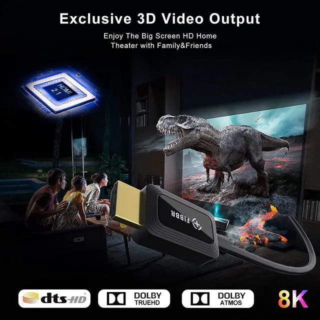 Alt view image 2 of 6 - 8K HDMI Cable 33FT/10M, FIBBR 48Gbps High Speed HDMI 2.1 Cable 8K@60Hz,4K@120Hz/144Hz eARC HDR HDCP 2.2 & 2.3, Slim Fiber Optic Cable Compatible with HDTV/PS5/Blu-ray