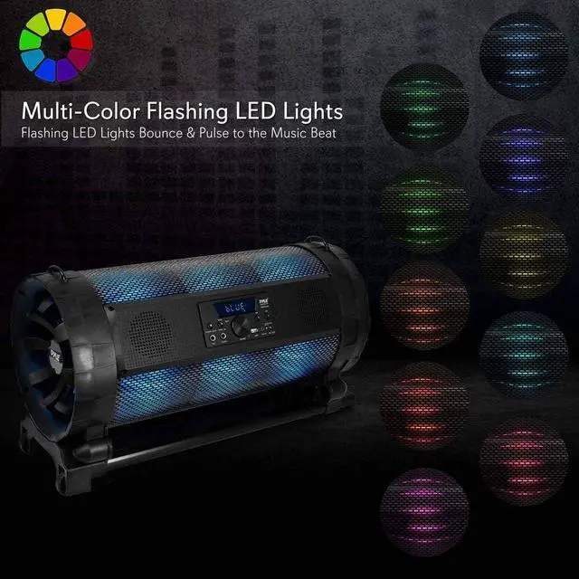 Alt view image 3 of 7 - Pyle Portable Bluetooth Boombox Stereo System - 600 W Digital Outdoor Wireless Loud Speaker w/LED Lights, FM Radio, MP3 Player, USB, Wheels, w/ Karaoke Microphone, Remote Control - PBMSPG198, Black