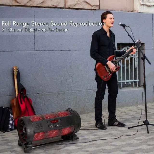 Alt view image 4 of 7 - Pyle Portable Bluetooth Boombox Stereo System - 600 W Digital Outdoor Wireless Loud Speaker w/LED Lights, FM Radio, MP3 Player, USB, Wheels, w/ Karaoke Microphone, Remote Control - PBMSPG198, Black