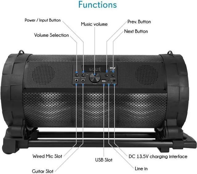 Alt view image 2 of 7 - Pyle Portable Bluetooth Boombox Stereo System - 600 W Digital Outdoor Wireless Loud Speaker w/LED Lights, FM Radio, MP3 Player, USB, Wheels, w/ Karaoke Microphone, Remote Control - PBMSPG198, Black