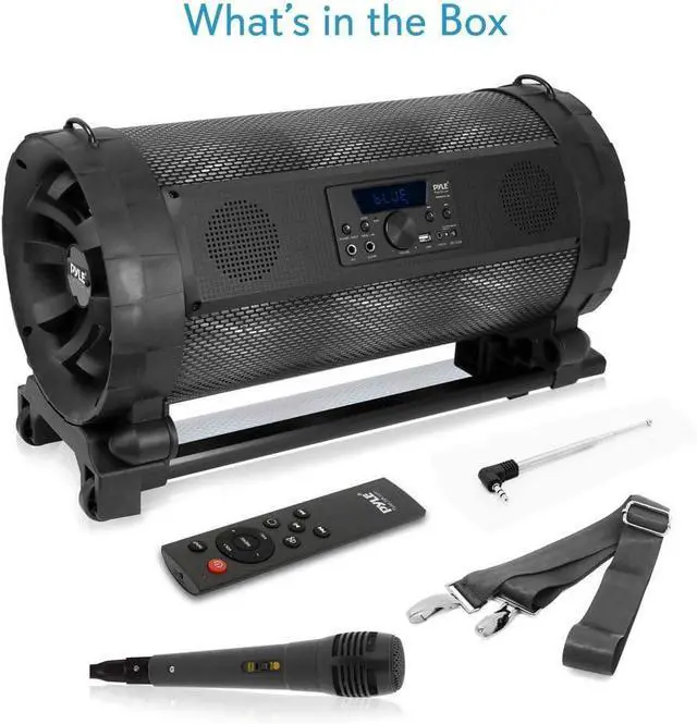 Alt view image 7 of 7 - Pyle Portable Bluetooth Boombox Stereo System - 600 W Digital Outdoor Wireless Loud Speaker w/LED Lights, FM Radio, MP3 Player, USB, Wheels, w/ Karaoke Microphone, Remote Control - PBMSPG198, Black