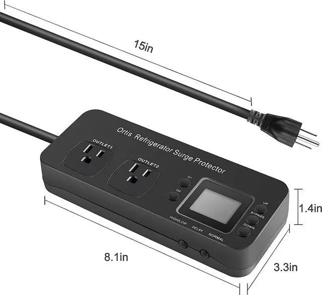 Alt view image 6 of 7 - Refrigerator Surge Protector, Ortis Double Outlet Electronic Surge Protector for Home Appliances with Time Delay & Real-Time Electricity Usage Monitor, Protects All Voltage Abnormalities