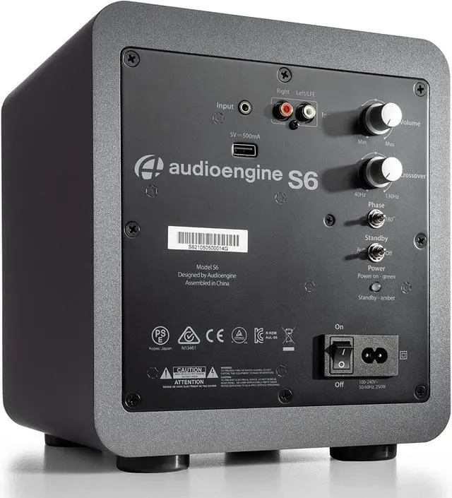 Alt view image 2 of 7 - Audioengine S6 210W Compact Powered Mini Subwoofer- Powerful Bass in a Small Package - Great for Desktops, Apartments, Offices and Gaming Setups