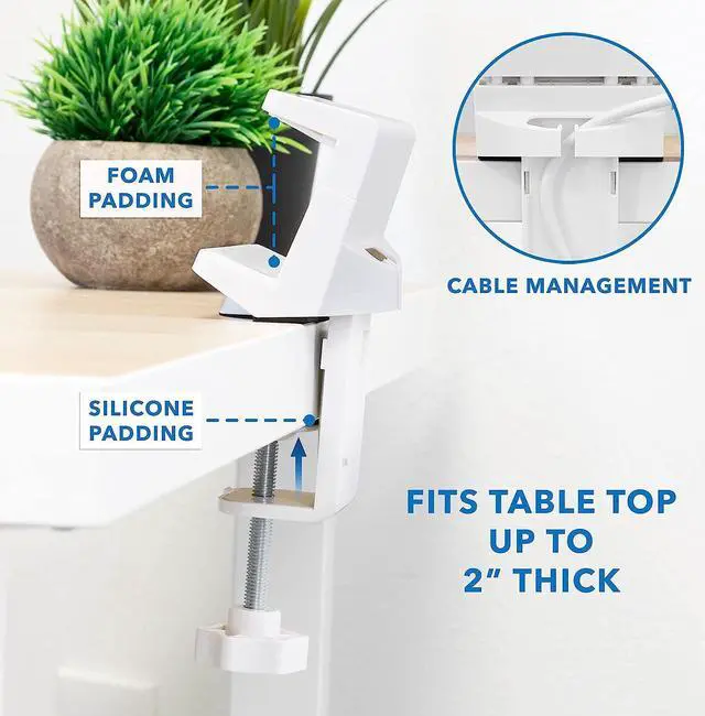 Alt view image 4 of 7 - Mount-It! Power Strip Holder Clamp Desk Mount with Included Surge Protector | White Desktop Power Outlet with 3 USB Ports and 3 AC Power Outlets | Adjustable Power Strip Clamp Mount