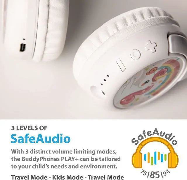 Alt view image 4 of 6 - BuddyPhones Play Plus | Wired or Wireless Foldable Bluetooth Kids Headphones + Microphone - SafeAudio Volume-Limiting Options, Voice Enhancing Study Mode + Answer/Playback Button (Cool Blue)