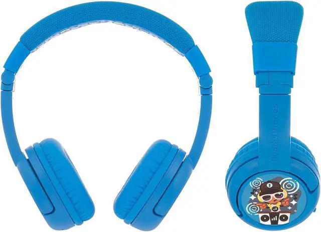 Alt view image 2 of 6 - BuddyPhones Play Plus | Wired or Wireless Foldable Bluetooth Kids Headphones + Microphone - SafeAudio Volume-Limiting Options, Voice Enhancing Study Mode + Answer/Playback Button (Cool Blue)