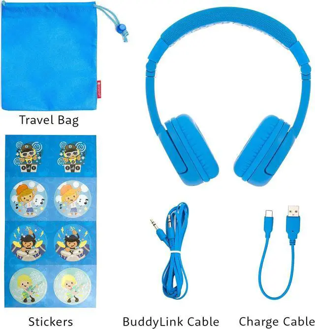 Alt view image 6 of 6 - BuddyPhones Play Plus | Wired or Wireless Foldable Bluetooth Kids Headphones + Microphone - SafeAudio Volume-Limiting Options, Voice Enhancing Study Mode + Answer/Playback Button (Cool Blue)