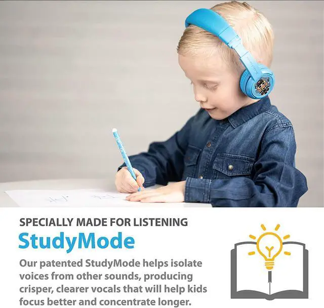 Alt view image 3 of 6 - BuddyPhones Play Plus | Wired or Wireless Foldable Bluetooth Kids Headphones + Microphone - SafeAudio Volume-Limiting Options, Voice Enhancing Study Mode + Answer/Playback Button (Cool Blue)