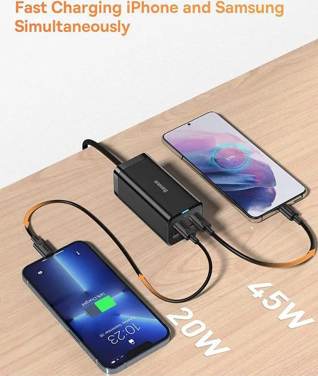 Alt view image 3 of 7 - USB C Charger 100W PD GaN3 Fast Wall Charger Block 4-Ports [2USB-C + 2USB] Charging Station with 5ft Extension Cord for Steam Deck MacBook Pro iPhone 15/14/13  Galaxy etc