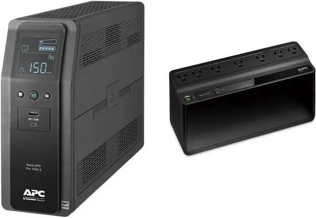 Main image of APC UPS, 1500VA Sine Wave Battery Backup & Surge Protector, BR1500MS2, 2 USB Charger Ports, 600VA UPS Backup Power Supply, BE600M1