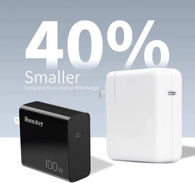 Alt view image 2 of 7 - 100W USB C Charger, Huntkey GaN Type C Fast Wall Charger for MacBook Pro/Air, Google Pixelbook, ThinkPad, Dell XPS, iPad Pro, Galaxy S22/S20, iPhone 14/Pro/Max, 20V 5A, 6.6ft USB C to C Cable Included
