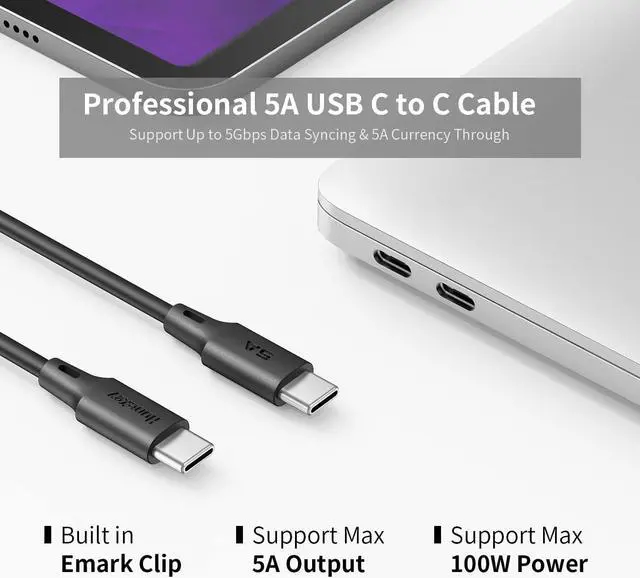 Alt view image 7 of 7 - 100W USB C Charger, Huntkey GaN Type C Fast Wall Charger for MacBook Pro/Air, Google Pixelbook, ThinkPad, Dell XPS, iPad Pro, Galaxy S22/S20, iPhone 14/Pro/Max, 20V 5A, 6.6ft USB C to C Cable Included