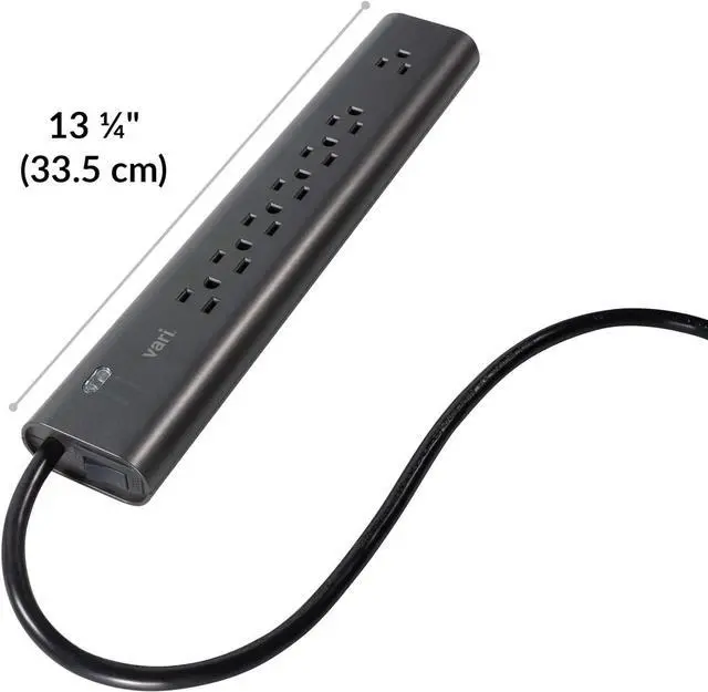 Alt view image 3 of 3 - Vari Power Strip (8 Foot) - Black Extension Cord with Multiple Outlets & Power Surge Protection - Power Outlet Extender with 7 Plug in Points - Fits in Cable Management Tray - Office Desk Accessories