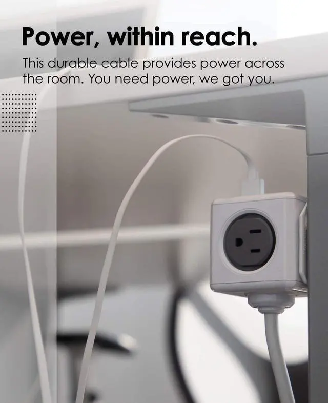 Alt view image 4 of 7 - Allocacoc, PowerCube |ExtendedUSB|, 4 outlets, 2 USB Ports, 5 feet cable, Mounting dock, Surge Protection, Childproof Sockets, ETL Certified (Green)