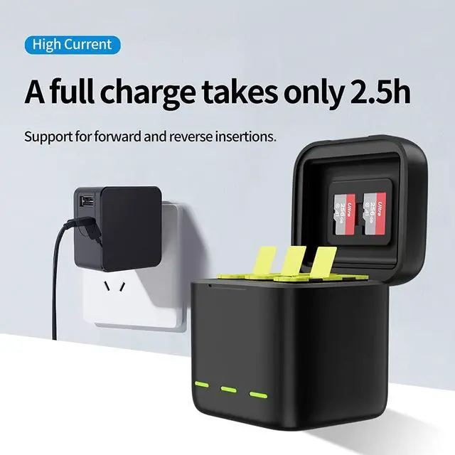 Alt view image 2 of 7 - 3-Pack Battery Charger Kit for GoPro Hero 12 Hero 11 Hero 10 Hero 9 Black, Triple Charge Case w Type-C Charging Cord Fully Compatible with Original Go Pro 12 11 10 9 Camera Accessories