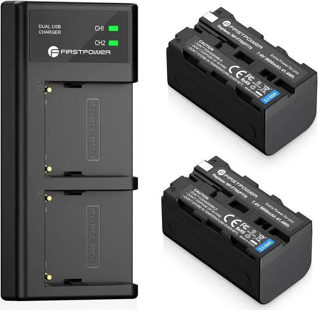 Main image of FirstPower NP-F750 Battery (2-Pack/5600mAh) and Dual USB Charger for Sony NP-F550 F570 F750 F770 F960 F970 Battery Sony CCD-TRV215 CCD-TR917 CCD-TR315 HDR-FX1000 HDR-FX7 HVR-V1U HVR-Z7U HVR-Z5U