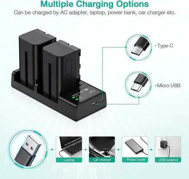 Alt view image 4 of 7 - FirstPower NP-F750 Battery (2-Pack/5600mAh) and Dual USB Charger for Sony NP-F550 F570 F750 F770 F960 F970 Battery Sony CCD-TRV215 CCD-TR917 CCD-TR315 HDR-FX1000 HDR-FX7 HVR-V1U HVR-Z7U HVR-Z5U