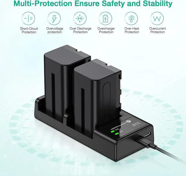 Alt view image 6 of 7 - FirstPower NP-F750 Battery (2-Pack/5600mAh) and Dual USB Charger for Sony NP-F550 F570 F750 F770 F960 F970 Battery Sony CCD-TRV215 CCD-TR917 CCD-TR315 HDR-FX1000 HDR-FX7 HVR-V1U HVR-Z7U HVR-Z5U