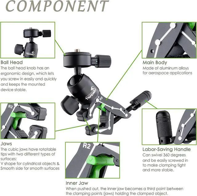 Alt view image 4 of 7 - Adjustable Camera Clamp Mount with 360°Rotatable Mini Ball Head and 1/4" Screew Quick Release Tabletop C Clampod Bar Clamp for GoPro/Brinno/DSLR/MILC/SLR Camera and More Action Camera