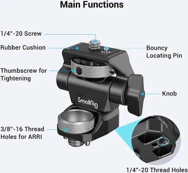 Alt view image 3 of 7 - SmallRig Adjustable Camera Monitor Mount for ARRI-Style (Upgrade), 360° Swivel and 180° Tilt Monitor Holder Anti-Twist Support 5 and 7 Field Monitor- 2903B